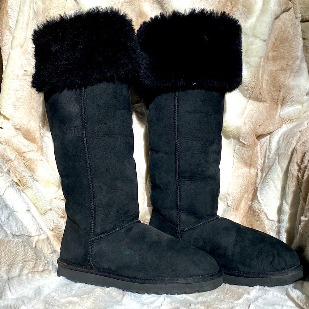 UGG Over-the-Knee Bailey Button; black genuine suede; authentic